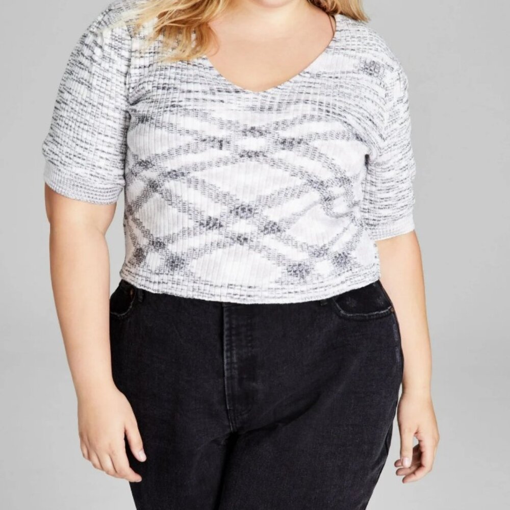 And Now This Knit Top Space-Dyed Plus 3X Black‎ & White Stretchy $34 Scoop Neck